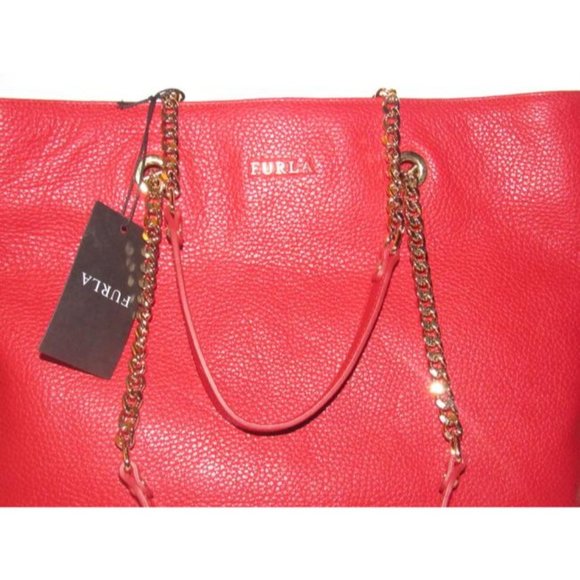 Furla St Alice True Red Leather Gold Accents Satchel - Picture 11 of 12